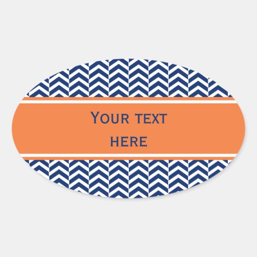Royal Blue mit Orange Zickzack Pattern Ovaler Aufkleber (Vorderseite)