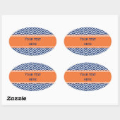 Royal Blue mit Orange Zickzack Pattern Ovaler Aufkleber (Blatt)