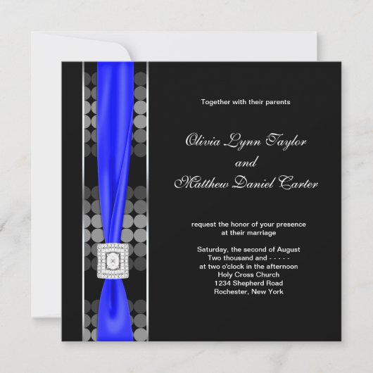 Royal Blue Modern Dot Schwarz-weiß Wedding Einladung (Vorderseite)