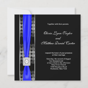 Royal Blue Modern Dot Schwarz-weiß Wedding Einladung