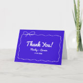Royal Blue Modern Hand Lettered Wedding Dankeskarte (Vorderseite)