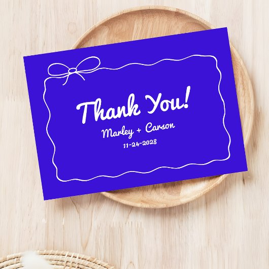 Royal Blue Modern Hand Lettered Whimsical Wedding Dankeskarte