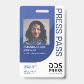 Royal Blue Modern & Minimal Press Pass Foto ID Ausweis (Vorderseite)