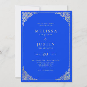 Royal Blue Modern Simplistic Wedding Einladung