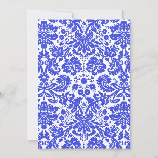 Royal Blue Monogram Damask Brautparty Einladung (Rückseite)