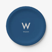 Royal Blue Monogram Personal Party Pappteller (Vorderseite)