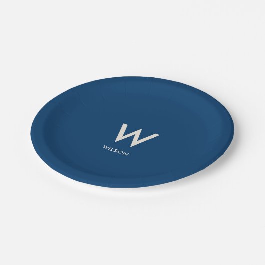 Royal Blue Monogram Personal Party Pappteller (Schrägansicht)