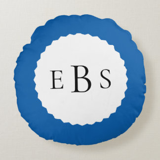 Royal Blue Monogram Round Pillow Rundes Kissen
