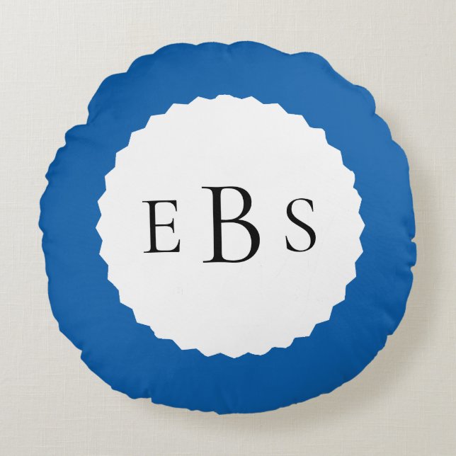 Royal Blue Monogram Round Pillow Rundes Kissen (Vorderseite)