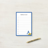 Royal Blue Monogram & Sunflowers Post-it Klebezettel (Auf Schreibtisch)