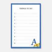 Royal Blue Monogram & Sunflowers Post-it Klebezettel (Vorderseite)