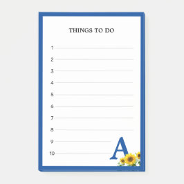 Royal Blue Monogram & Sunflowers Post-it Klebezettel