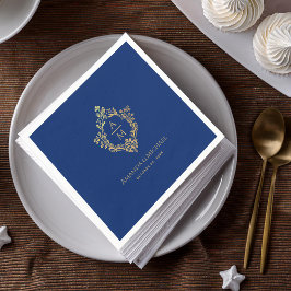 Royal Blue Monogram Wappen Imitate Gold Wedding Serviette