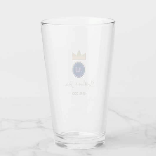 Royal Blue Monogram Wedding Glas (Rückseite)