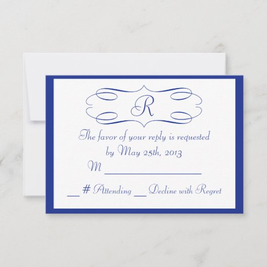 Royal Blue Monogram Wedding RSVP Card Karte (Vorderseite)