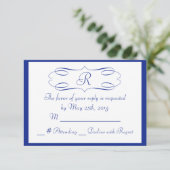 Royal Blue Monogram Wedding RSVP Card Karte (Stehend Vorderseite)