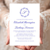 Royal Blue Monogram Wreath Script Wedding Einladung