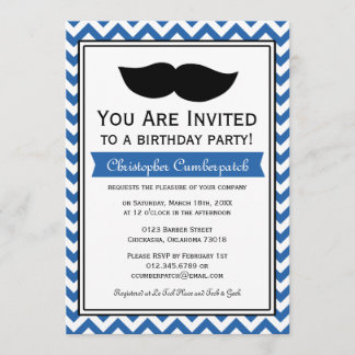 Royal Blue Mustache Zickzack Geburtstagspartei Einladung