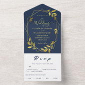 Royal Blue Navy Botanical Geometric Wedding All In One Einladung (Innen Boden)