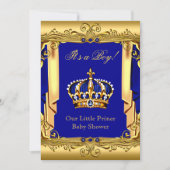 Royal Blue Navy Gold Crown Baby Dusche Einladung (Vorderseite)