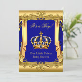 Royal Blue Navy Gold Crown Baby Dusche Einladung (Stehend Vorderseite)