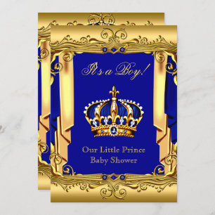 Royal Blue Navy Gold Crown Baby Dusche Einladung