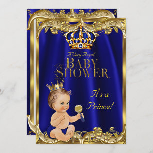 Royal Blue Navy Gold Prince Baby Dusche Brünett Einladung