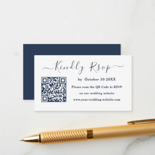 Royal Blue Navy Qr Code UAwg Moderne Hochzeit Begleitkarte