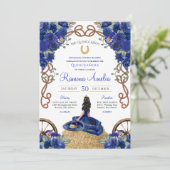 Royal Blue Navy Rose Charra Western Quinceañera Einladung (Stehend Vorderseite)