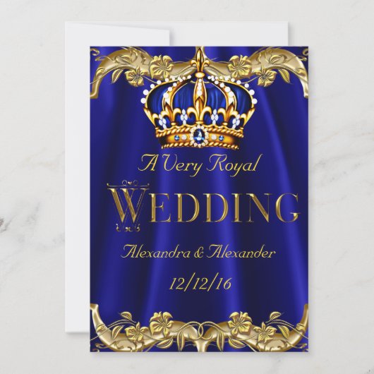 Royal Blue Navy Wedding Gold Crown 2 Einladung (Vorderseite)