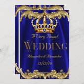 Royal Blue Navy Wedding Gold Crown 2 Einladung (Vorne/Hinten)
