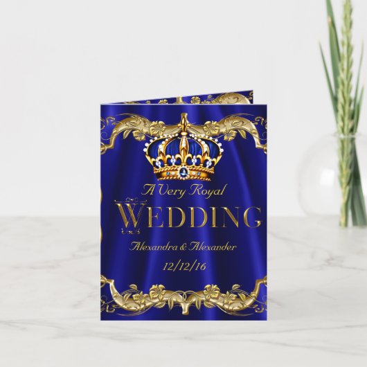 Royal Blue Navy Wedding Gold Crown Foto Einladung (Vorderseite)