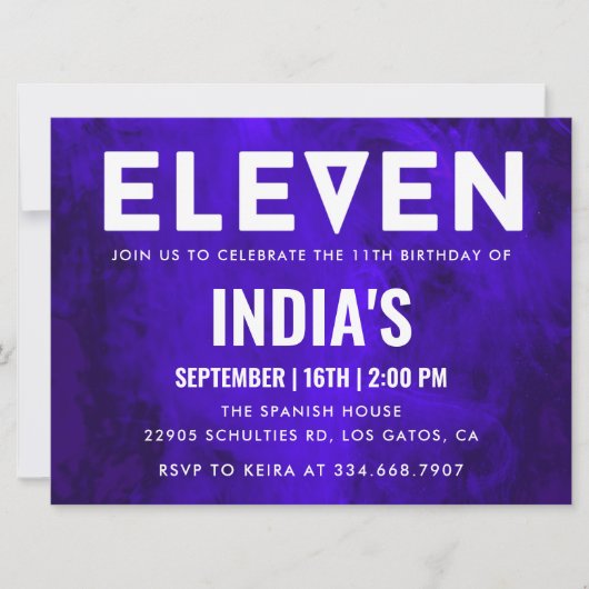 Royal Blue Neon 11. Geburtstag Einladung (Vorderseite)