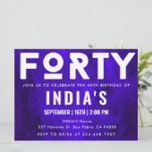 Royal Blue Neon 40. Geburtstag Einladung (Stehend Vorderseite)