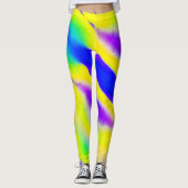 Royal Blue Neon Yellow Lime Green Aqua Crazy Print Leggings (Vorderseite)