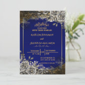 Royal Blue Nikah Islamische Hochzeitseinladung Einladung (Stehend Vorderseite)