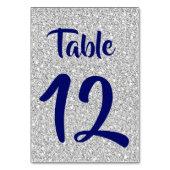 Royal Blue Numbers auf einem Silver Glitzer Backgr Tischnummer (Rückseite)