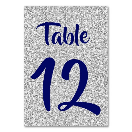 Royal Blue Numbers auf einem Silver Glitzer Backgr Tischnummer (Rückseite)