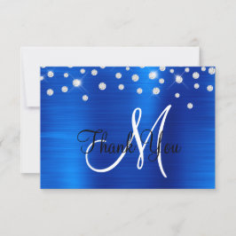 Royal Blue Ombre Foil Kristall Confetti Monogram Dankeskarte