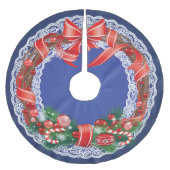 Royal Blue Ombre und Lace mit Weihnachtskranz Polyester Weihnachtsbaumdecke (Vorderseite)