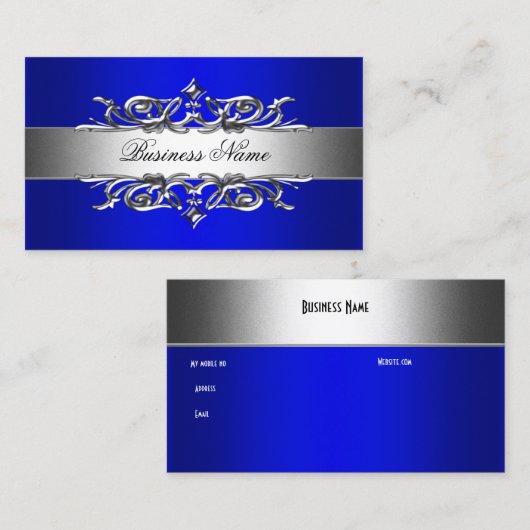 Royal Blue On Silver Elegante Business Card Visitenkarte (Vorne/Hinten)