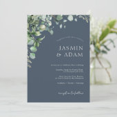 Royal Blue Opulence Eucalyptus Wedding Einladung (Stehend Vorderseite)