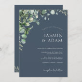 Royal Blue Opulence Eucalyptus Wedding Einladung (Vorne/Hinten)