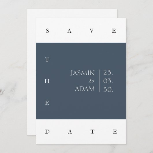 Royal Blue Opulence Minimal Foto Hochzeit Save The Date (Vorne/Hinten)