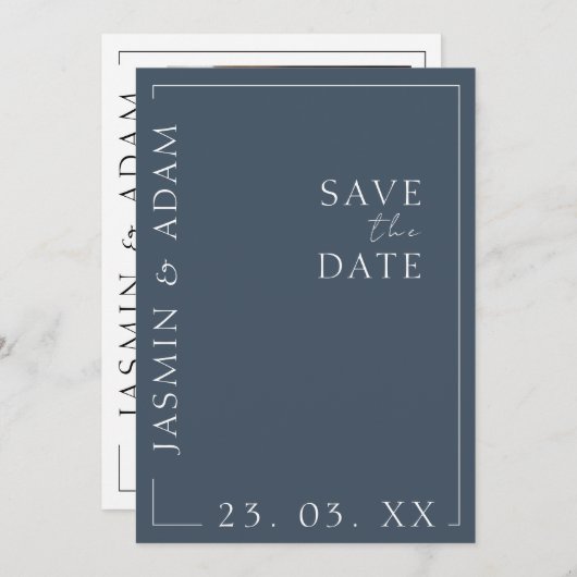 Royal Blue Opulence Minimal Foto Hochzeit Save The Date (Vorne/Hinten)