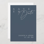 Royal Blue Opulence Modern Typografy Wedding Save The Date (Vorne/Hinten)