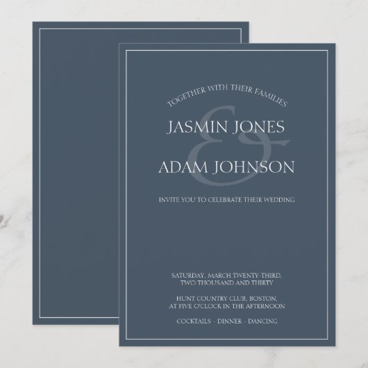 Royal Blue Opulence Script Einladung zur Hochzeit (Vorne/Hinten)