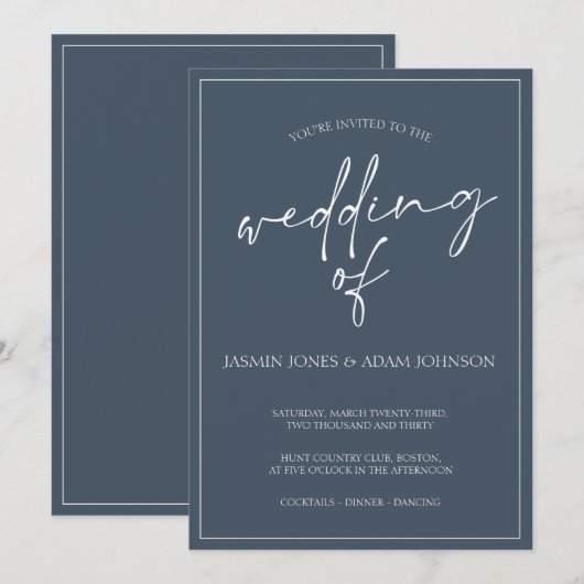 Royal Blue Opulence Script Einladung zur Hochzeit (Vorne/Hinten)