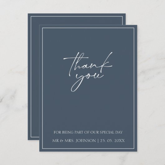 Royal Blue Opulence Script Typografy Wedding Dankeskarte (Vorne/Hinten)