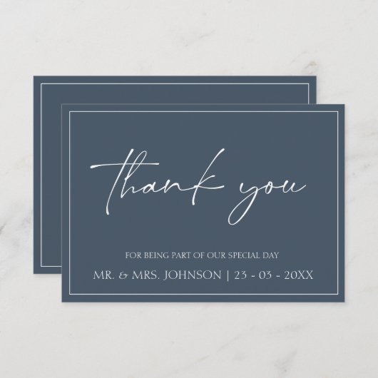 Royal Blue Opulence Script Wedding Danke Card (Vorne/Hinten)